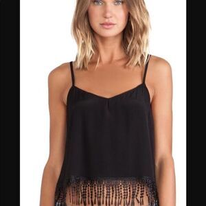 Faithfull the Brand Black Spaghetti Strap Top with Fringe
